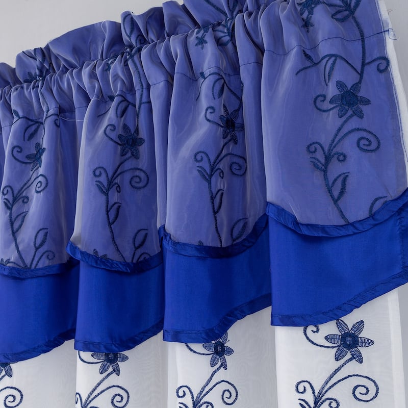 Priscilla Embroidered Window Curtain with Double Valance 90"