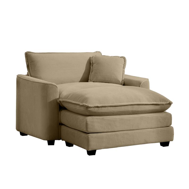 GDFStudio - Thaddeus Corduroy Single Deep Seat Sofa with Footstool and Pillow