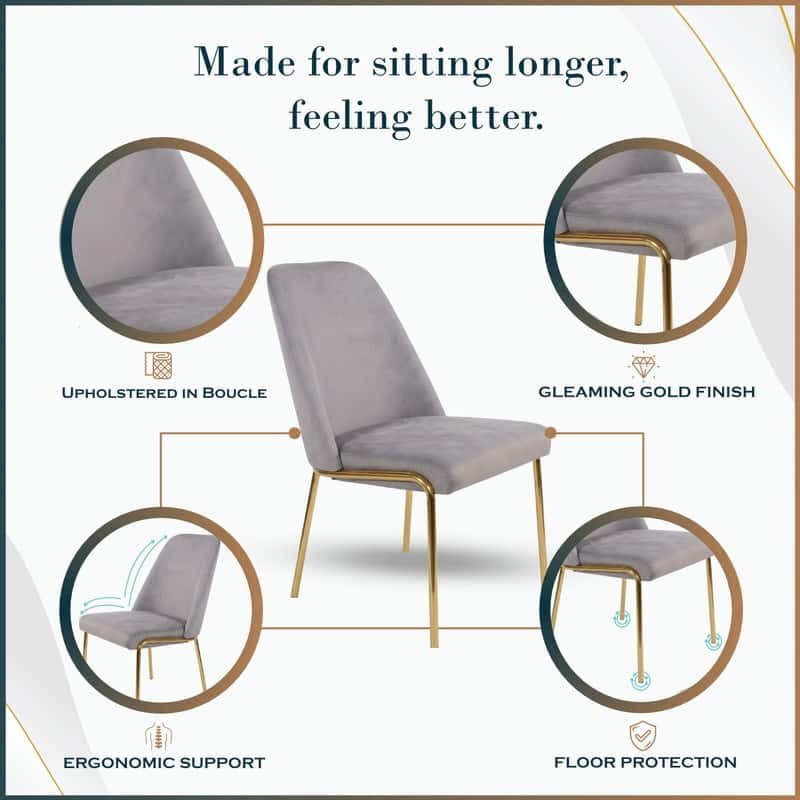 Lumen Modern Upholstered Kitchen Dining Chair with Gold Steel Legs Ergonomic Accent Chair