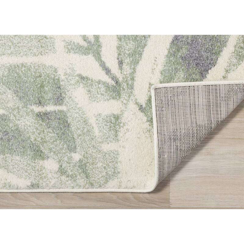 Flynn Collection - Cream/Green Palm Branch Rug