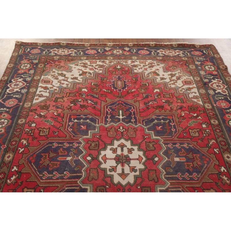 Hand Knotted Oriental 100% Wool Carpet Traditional Medallion Red Heriz Area Rug - 9' 6'' X 6' 3''