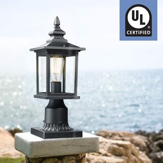 GYDZ Outdoor Solar Lamp Post Light With 3-Inch Pier Mount Base, Solar Post Lights Outdoor Classic Die Cast Aluminum With Water Glass Solar Pillar Light For Gate Column Driveway 20 5 H Matte Black
