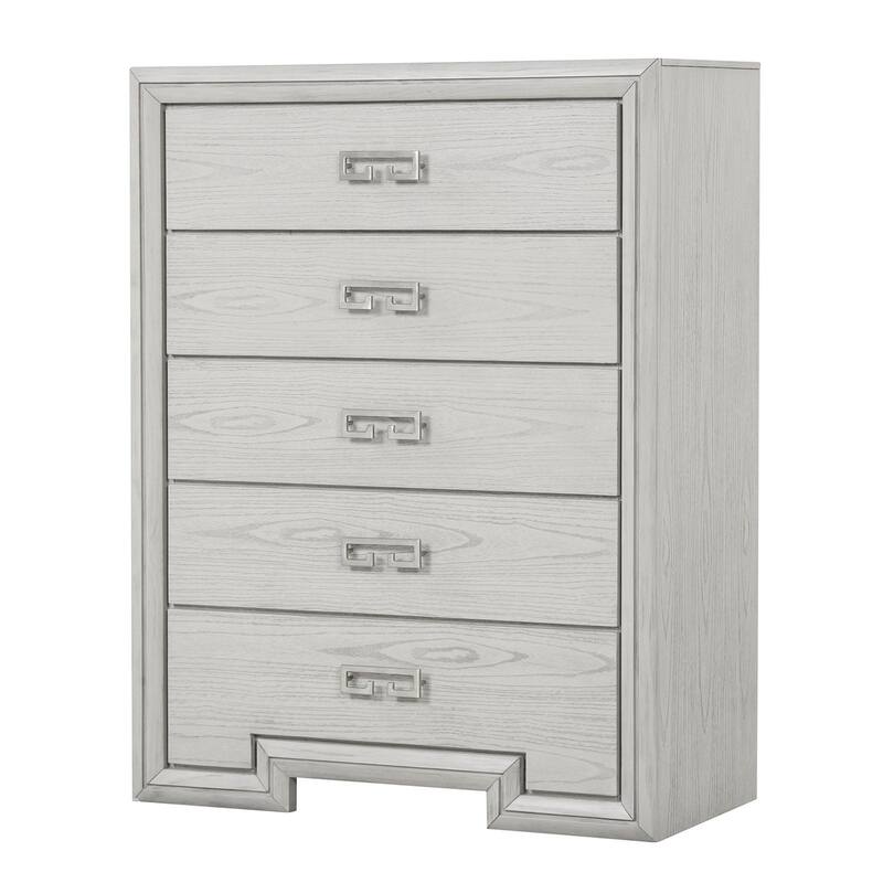 Rustic White Finish Bedroom Furniture Set Bed Dresser Mirror Chest USB-Nightstand