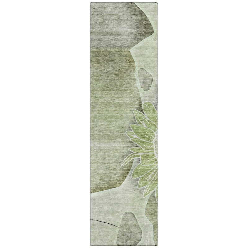 Machine Washable Indoor/ Outdoor Chantille Modern Sunflower Rug
