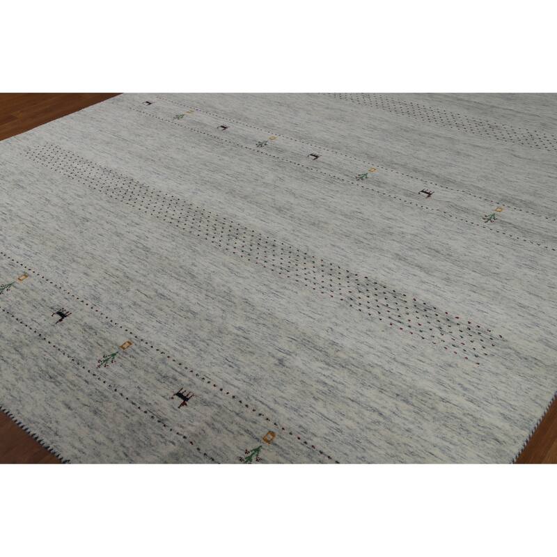 Tribal Beige Gabbeh Indian Area Rug Hand-Knotted Wool Carpet - 8'3" x 10'0"
