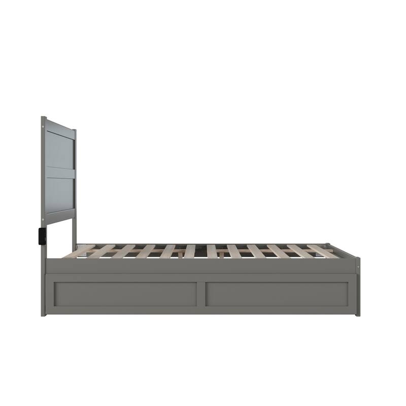 Glam Full Bed with Trundle - Grey Platform Bed Frame - Modern Bedroom Furniture
