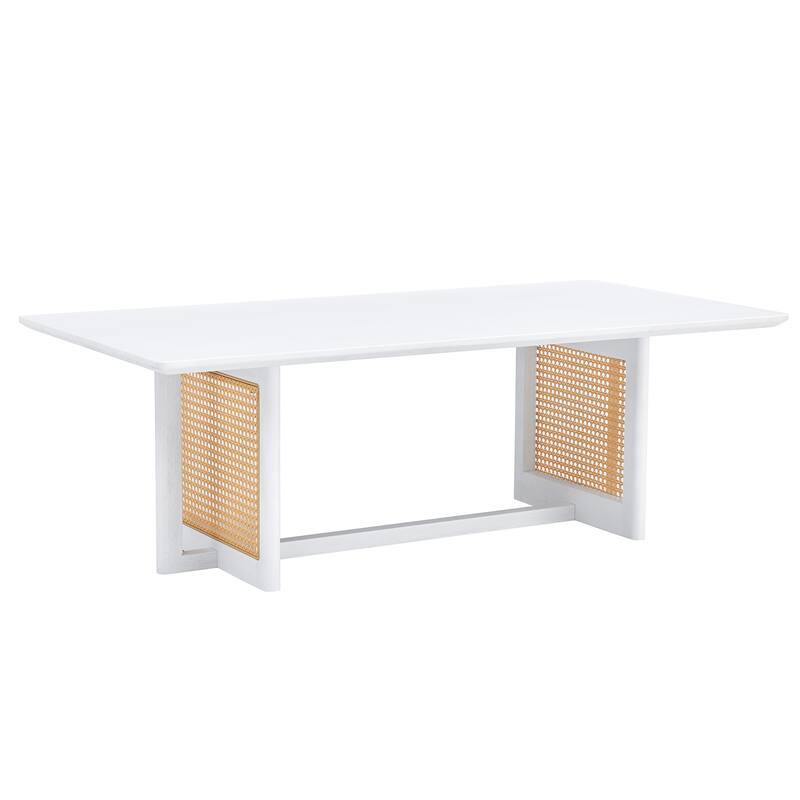 White solid wood and imitation rattan coffee table
