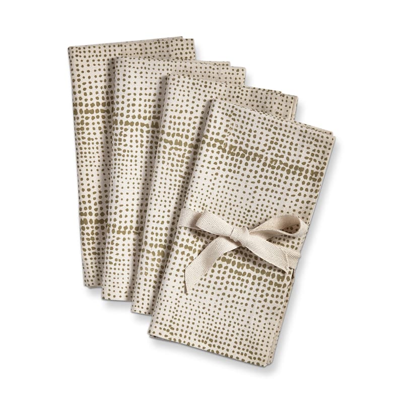 Wabi Sabi Dot Blockprint Napkin Set of 4 Cotton Kitchen Textiles Machine Washable Beige Spring 20x20 Inches - 20 x 20