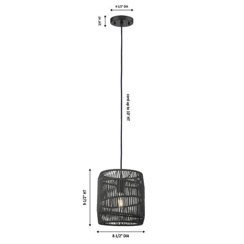 Innovations Lighting Elwood - 1 Light 9" Cord Hung Pendant - Matte Black Finish - Matte Black Shade