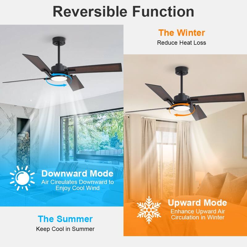 MLiAN 56 In./ 72 In. 4 Plywood Blades Indoor LED Light Ceiling Fan with Remote...