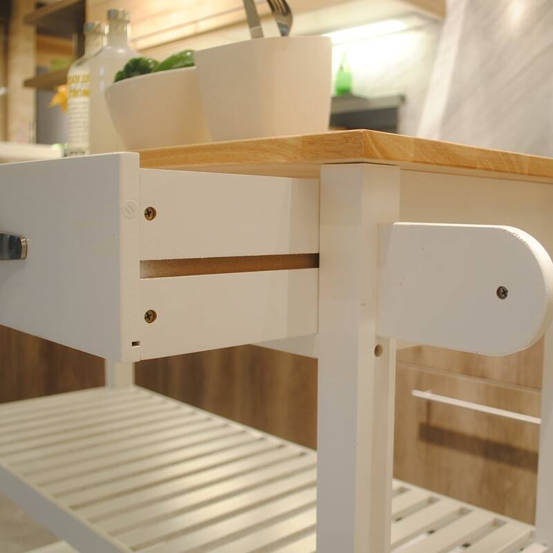 Simple Design Kitchen Cart with Two Lockable Wheels, Rubber Wood Top