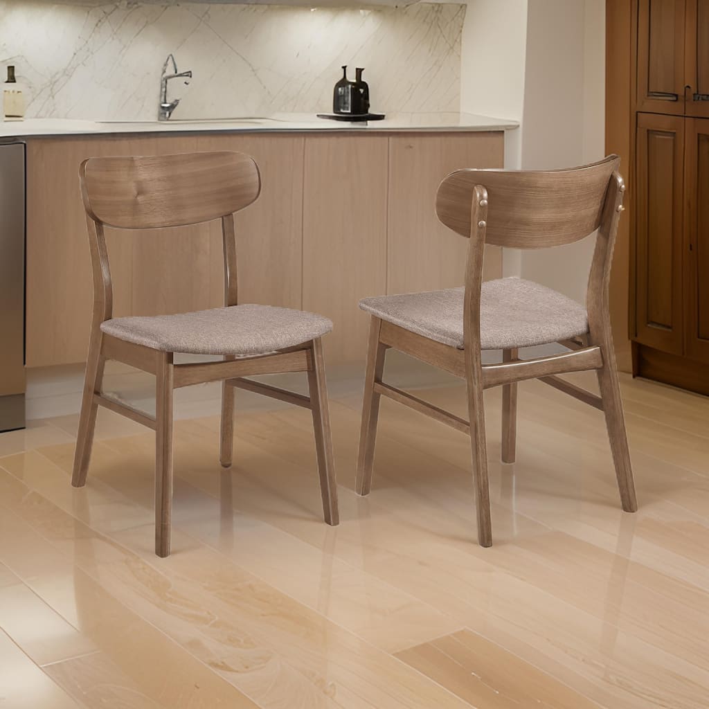 Dora Dining Chair Set of 2, Brown Fabric, Walnut Brown Wood, 19 Inch