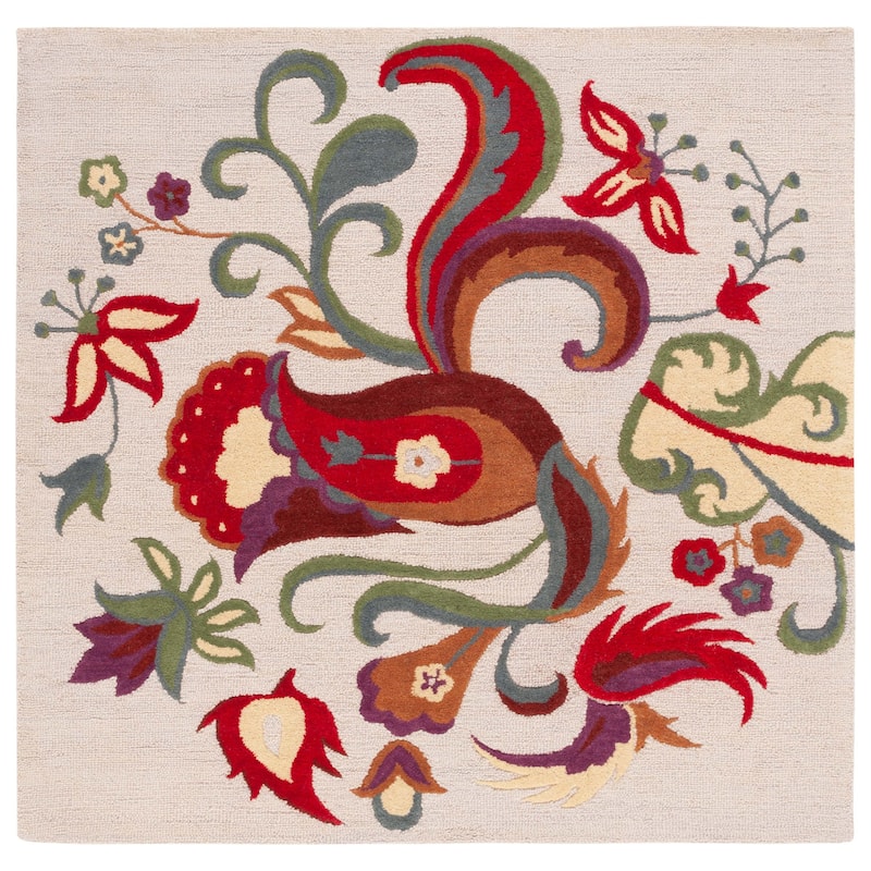 SAFAVIEH Handmade Blossom Frouwktje Modern Floral Wool Rug - 6' Square - Beige/Multi