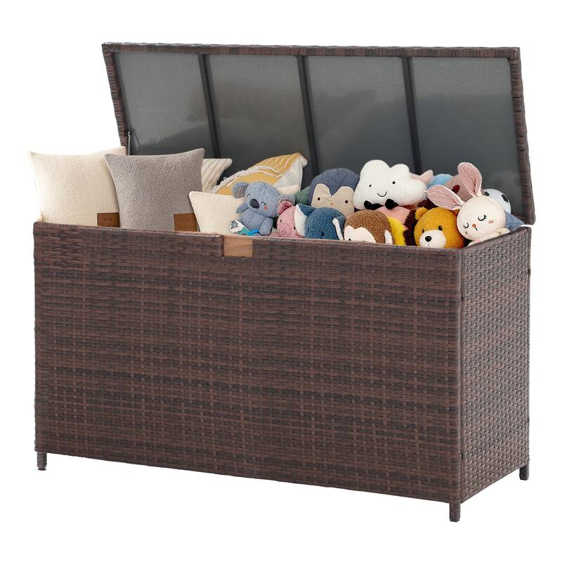 120 Gallon Outdoor Wicker Cushion Storage Storage Box, Garden Deck Bin with Aluminum Frame - 51.2” (L) x 20.5” (W) x 29” (H)