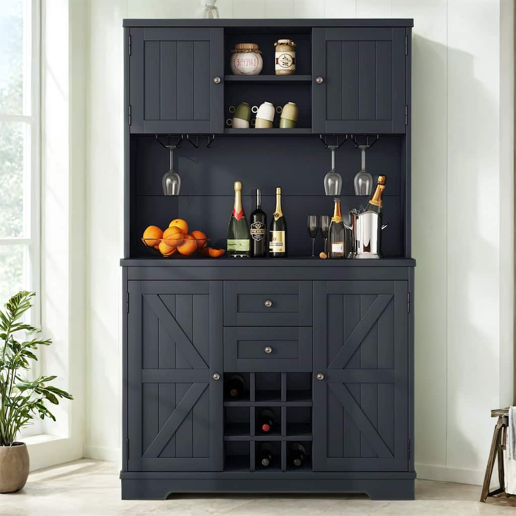 Farmhouse Coffee Bar Wine Cabinet with Storage