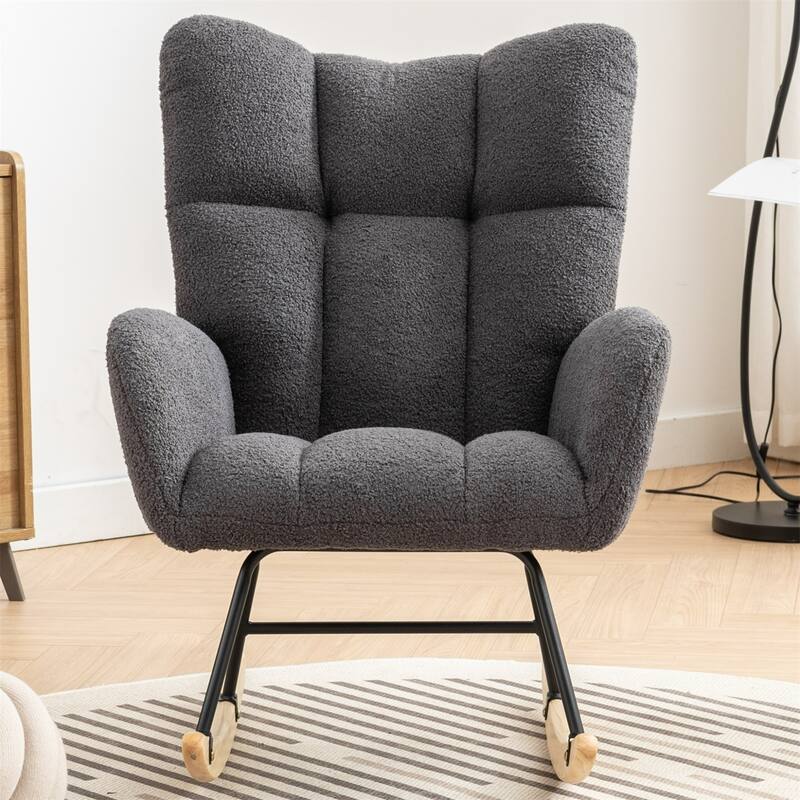 Rocking Chair Upholstered Glider Rocker Rocking Accent Chair Padded Seat with High Backrest Armchair