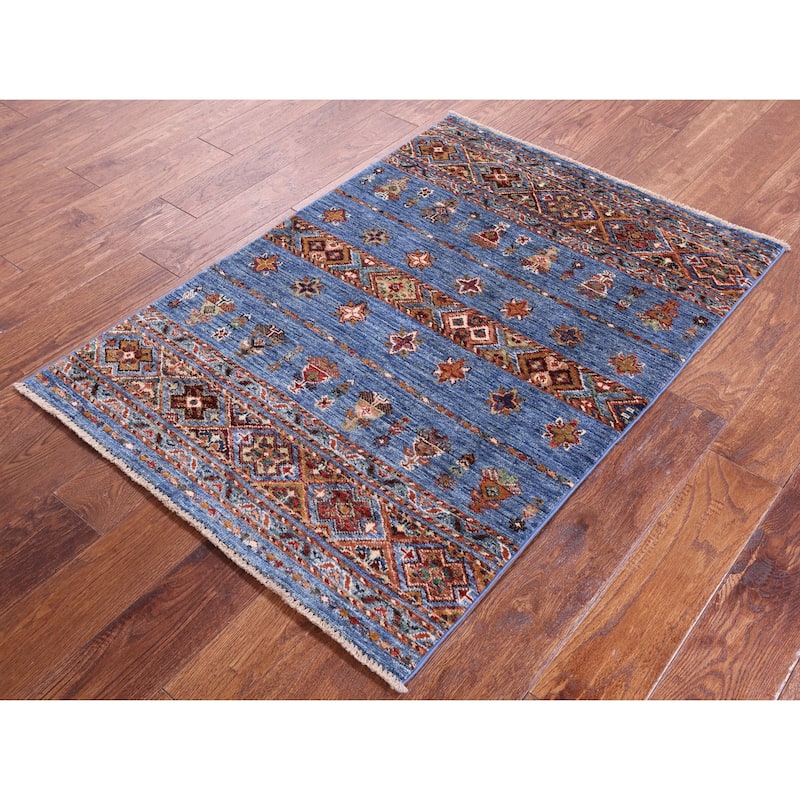 Golden Nile Blue Khorjin Persian Gabbeh Hand Knotted Wool Rug - 2' 10" X 4' 0"