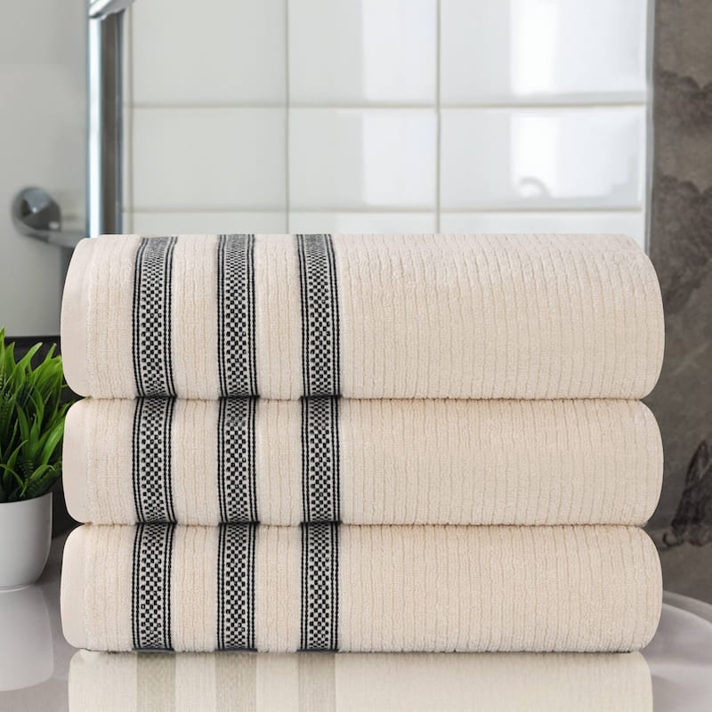 Superior Brea Zero Twist Cotton Ribbed Modern Bath Towel Set of 3 - Ivory