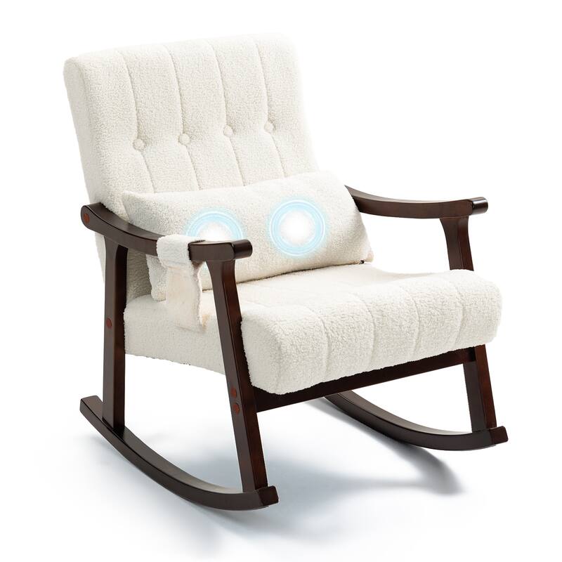 AVAWING Upholstered Rocking Chair with Massage Lumbar Support - White