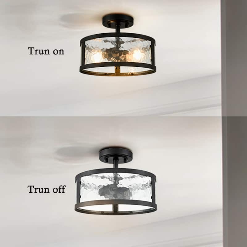Gocek Farmhouse Semi Flush Mount Ceiling Light with Hammered Glass