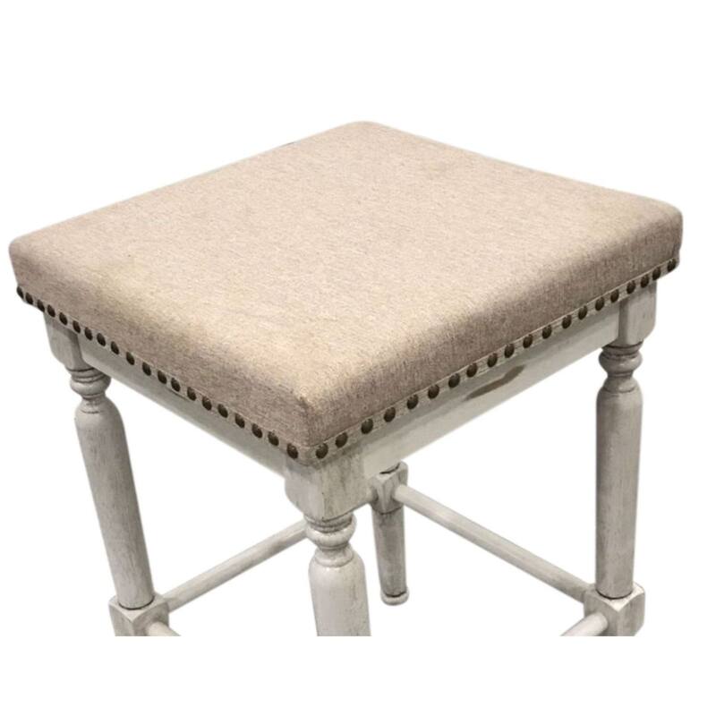 Solid Square Upholstered Seat Barstools - 24" - Set of 2 - Beige