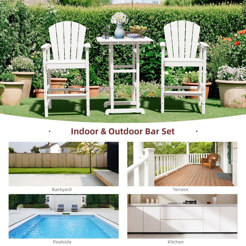 3-Piece HDPE Outdoor Patio Bar Table and Chiar Set, 2 Bar Stools & A Bar Table