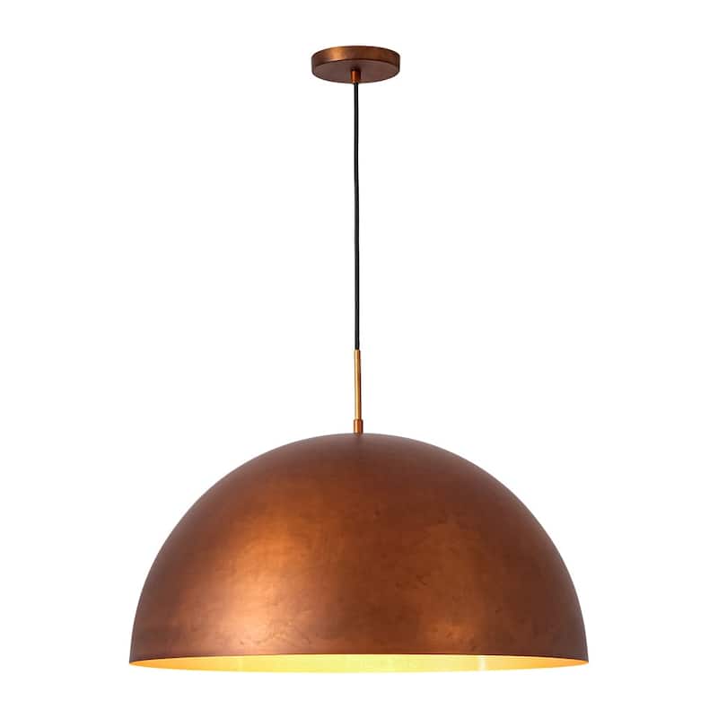 Oversized Aged Copper Barn Style Large Iron Dome Pendant Light - 23 Inches