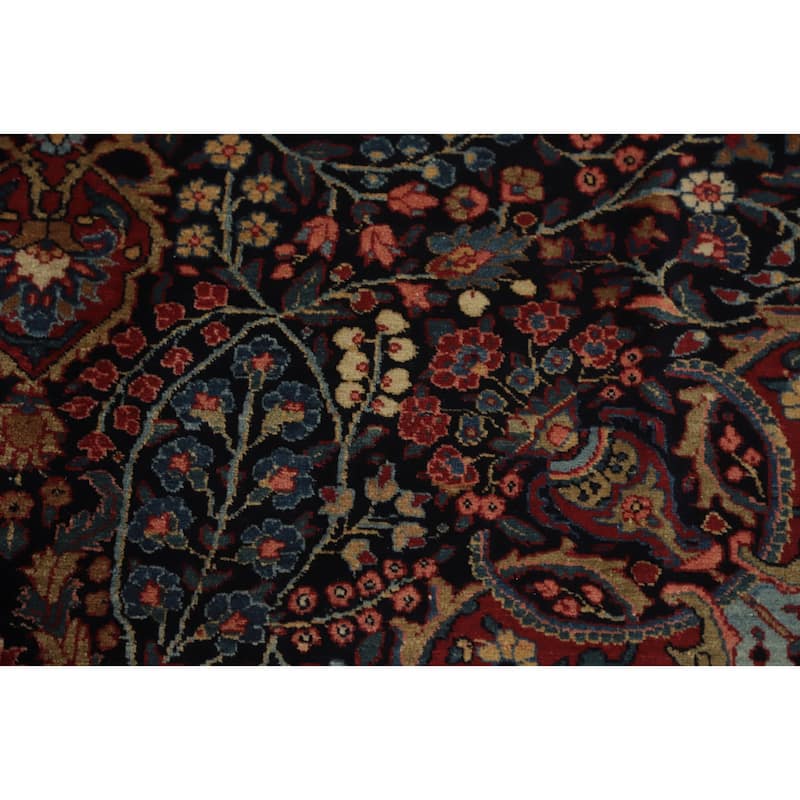 Hand Knotted Oriental 100% Wool Carpet Traditional Floral Navy Blue & Blues Tabriz Area Rug - 11' 7'' X 7' 9''