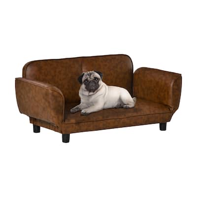 PawHut Pet Sofa Dog Bed Couch, Foldable Cat Lounger PU Leather Cover for Medium & Large Sized Animals