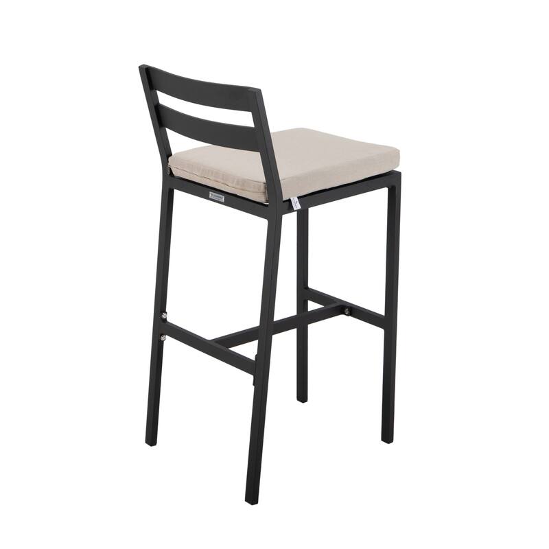 7-Piece Outdoor Patio Bar Height Dining Set in Aluminum with Rectangular Fire Pit Table and 6 Barstool