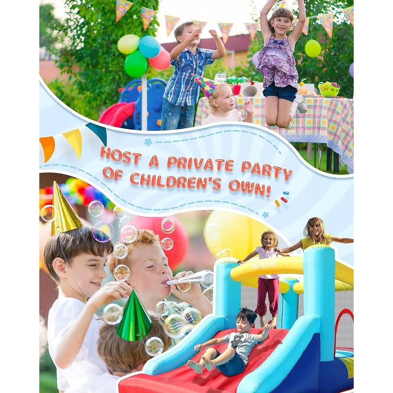 Bounce House, Inflatable Bouncer Jumping House with Blower, Kids Party Theme Bouncy Castle, Basketball Hoop, Football Playing