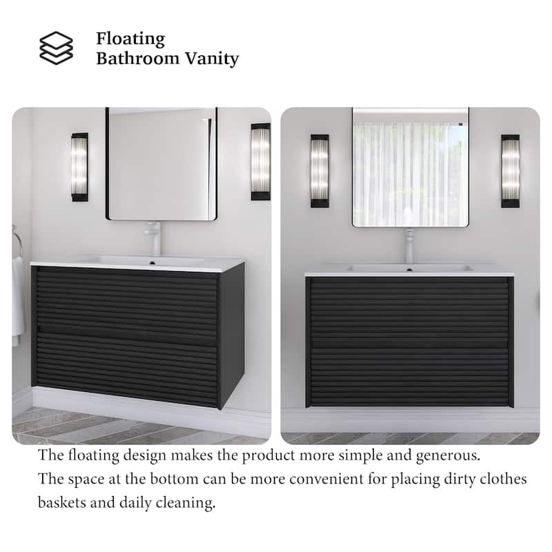 Wall-Mounted Bathroom Vanity with White Ceramic Sink