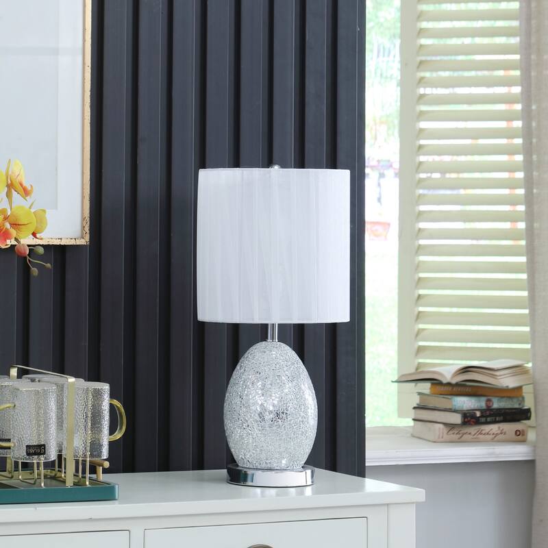Modern 20 Inch Mirrored Glass Table Lamp with Integrated Night Light - 9.50" x 9.50" x 20"
