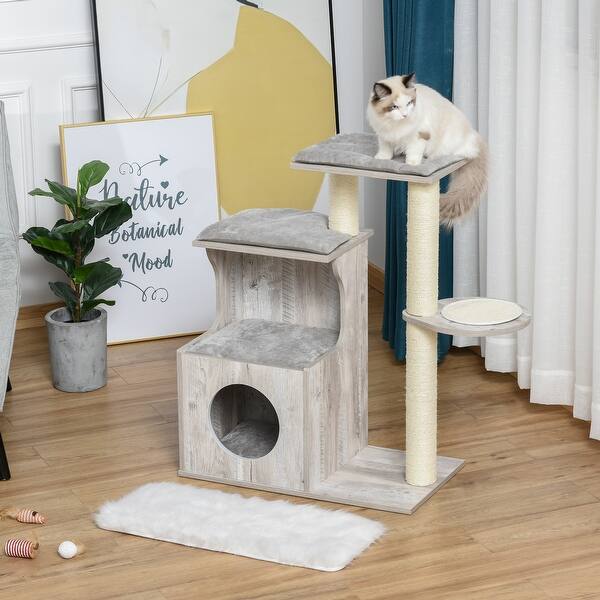 PawHut Cat Tree Climbing Activity Center with Scratching Post Condo Perch Cushions 34.75" H, Grey. Opens flyout.