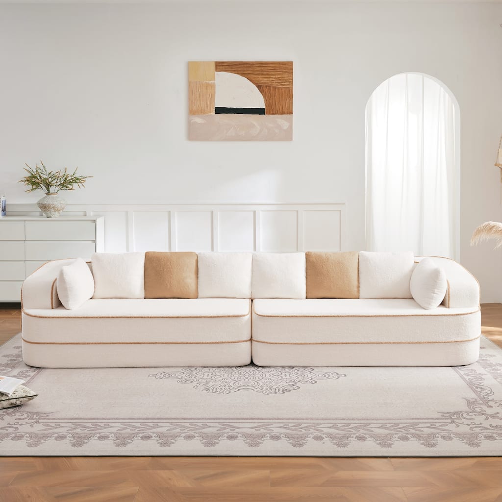 4-Seat Teddy Fabric No Assembly 32D High Density Sponge Boneless Sofa