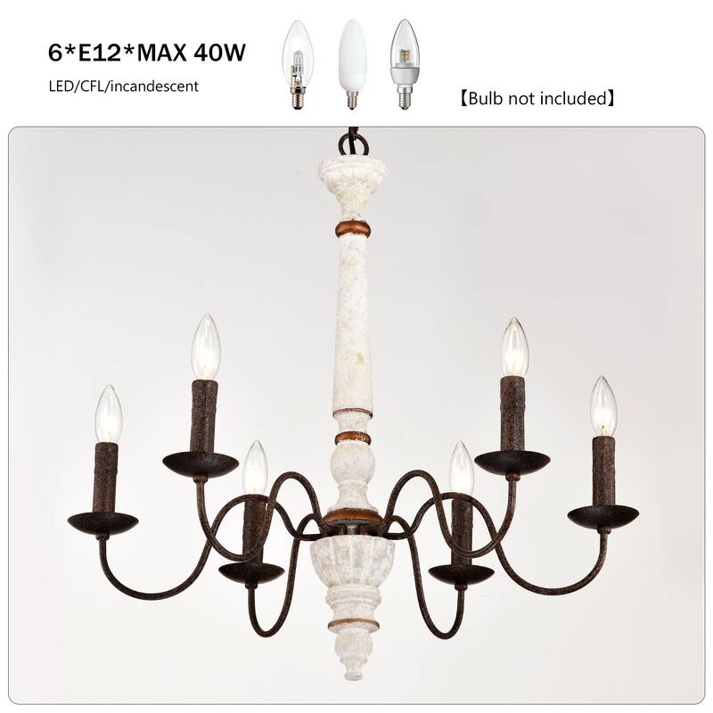 Retro 6-Light Candlestick Design Chandelier, Height Adjustable, for Dining Room, Kitchen, Living Room and Bedroom