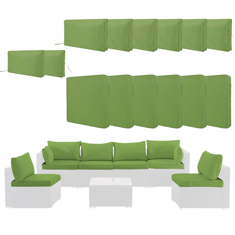 Polyester 14-Piece Outdoor Rattan Cushion Covers Set with Zipper - 25.6L x 25.6W x 3.9H inch - Green