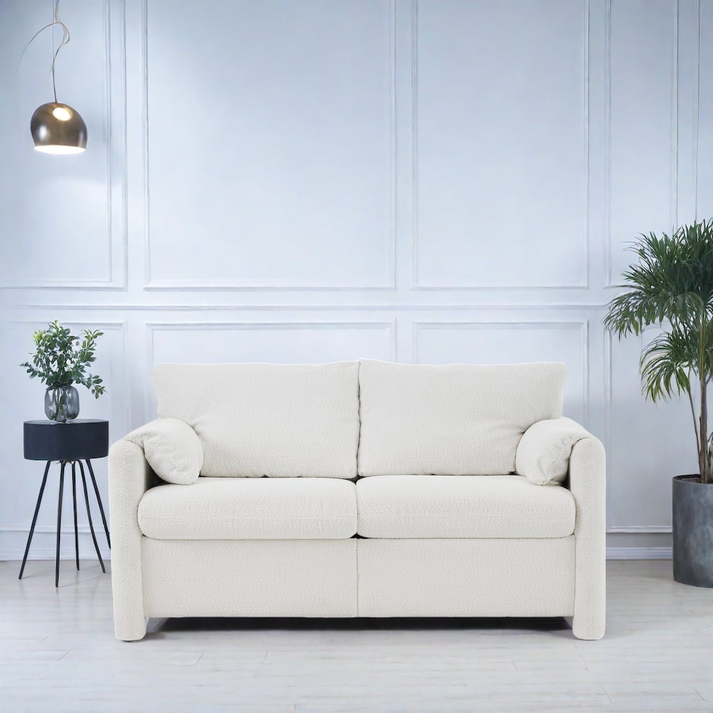 59.87" Chenille 2-Seater Sofa with Wrap-Around Barrel Backrest - Sturdy Wooden And Lron Frame