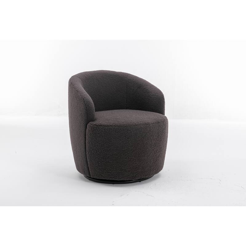 Dark Gray Wool 25.6" Swivel Barrel Chair with Black Coating