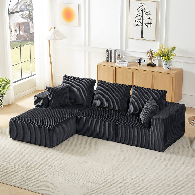 L Shaped Modular Sectional Sofa, Corduroy Upholstered Cloud Couch, Full-Compressed 4 Seat Sofa for Living Room