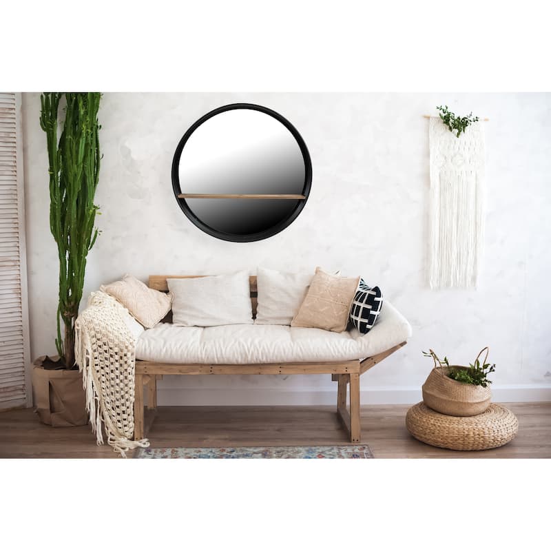Metal Framed Wall Mirror with Wood Shelf