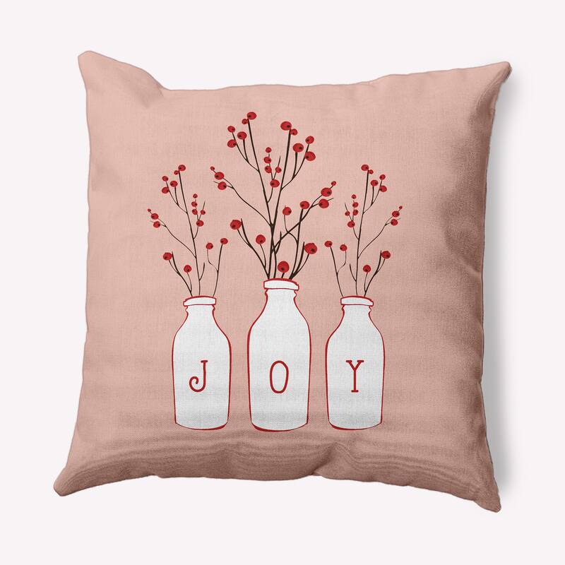 Joy Christmas Indoor/Outdoor Throw Pillow - 18" x 18" - Peach