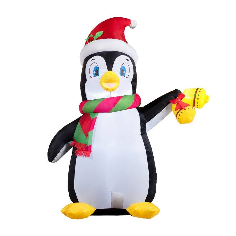 5 ft. Tall Black, White, Red & Green Christmas Penguin Inflatable - White