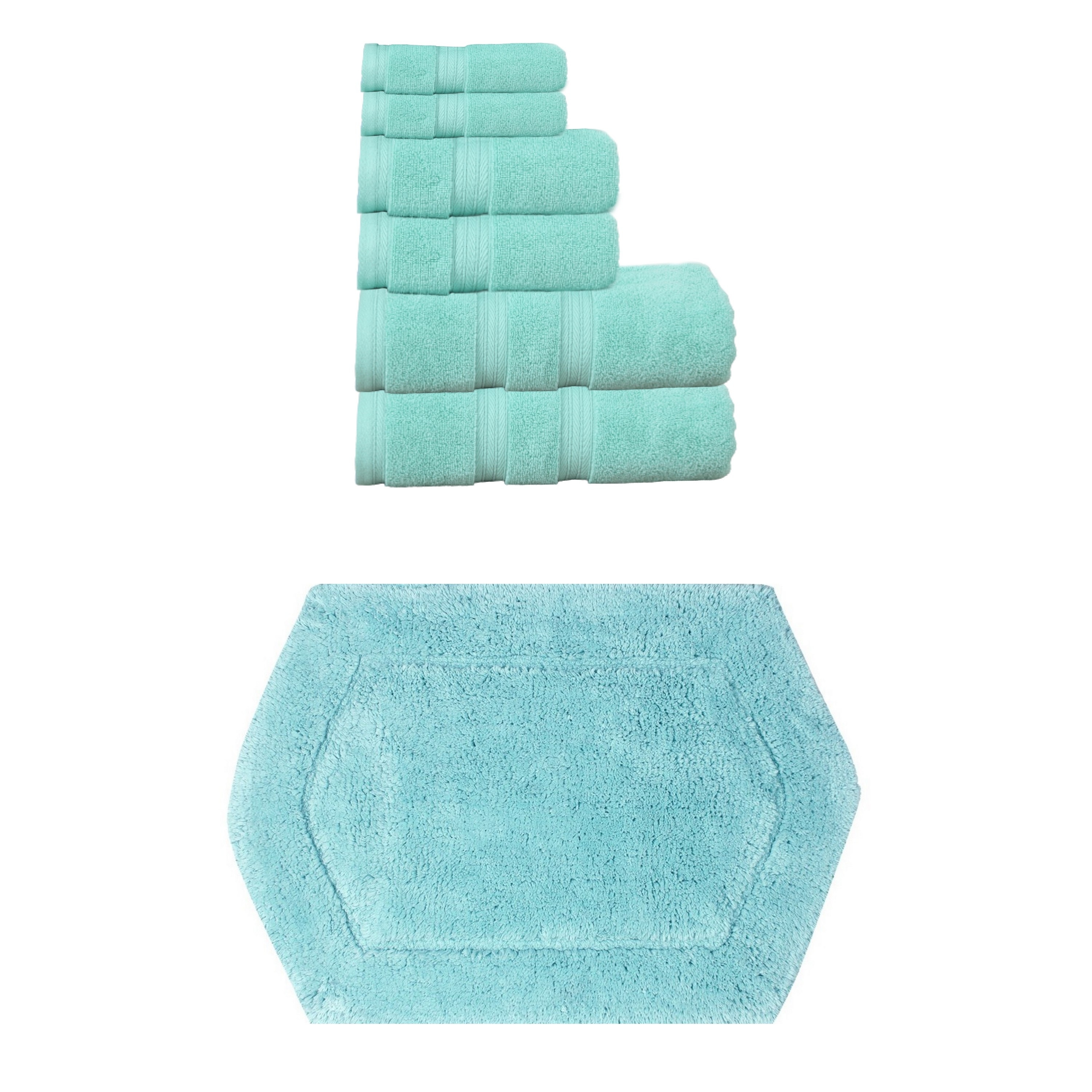 Home Weavers Waterford Collection 100% Soft Cotton 6 Pc Towel Set & 1 Pc 17x24" Bath Rug, Machine Washable & Non Slip (Set of 7)