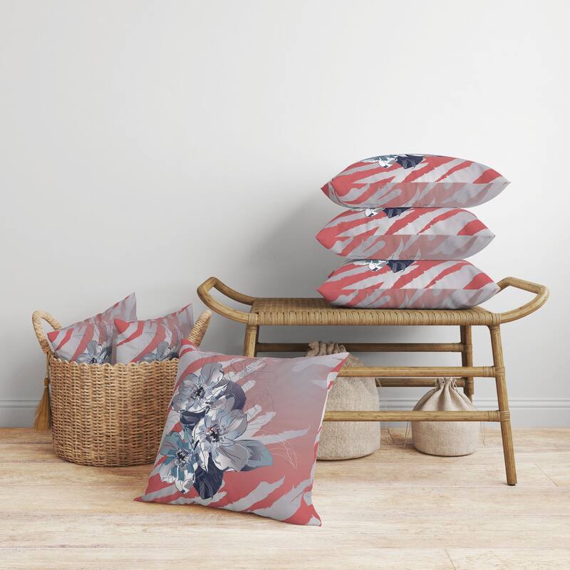 Rosemary Romance Faux Suede Reversible Throw Pillow Silver and Red