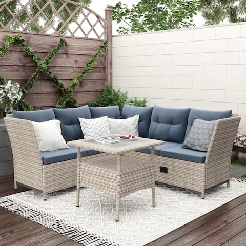 Outdoor Patio 4-Piece All Weather PE Wicker Rattan Sofa Set with Adjustable Backs for Backyard