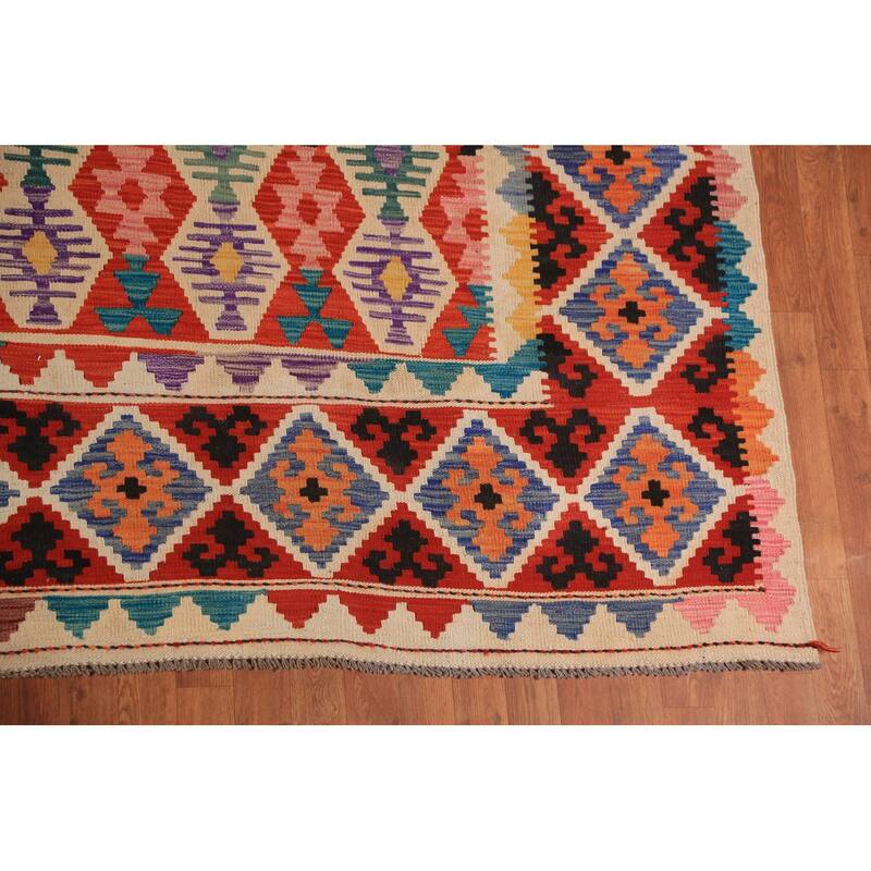 Kilim Oriental Large Rug Flatweave Tribal Multi Wool Carpet - 9'10"x 16'1"