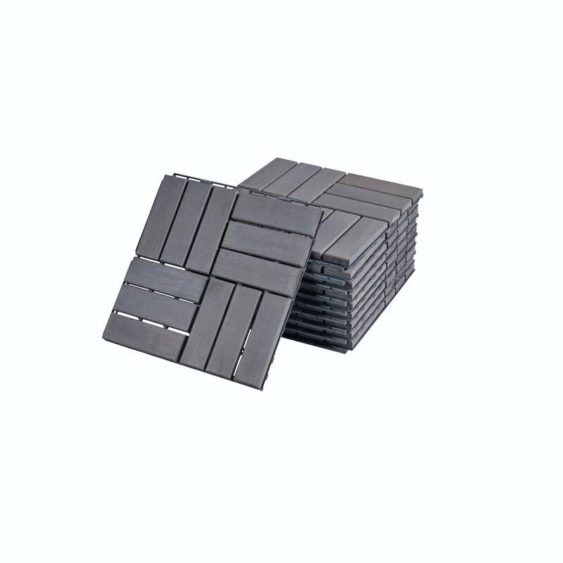 Interlocking Deck Tiles Checker Pattern, 12" x 12" Square Acacia Hardwood Outdoor Flooring