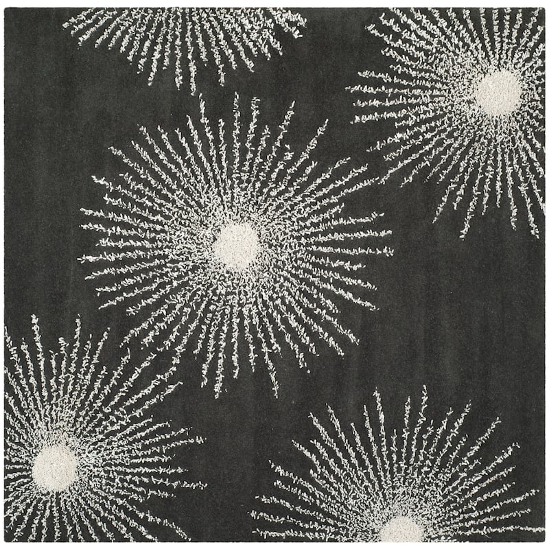 SAFAVIEH Handmade Soho Miyase Burst New Zealand Wool Rug - 6' x 6' Square - Charcoal/Ivory