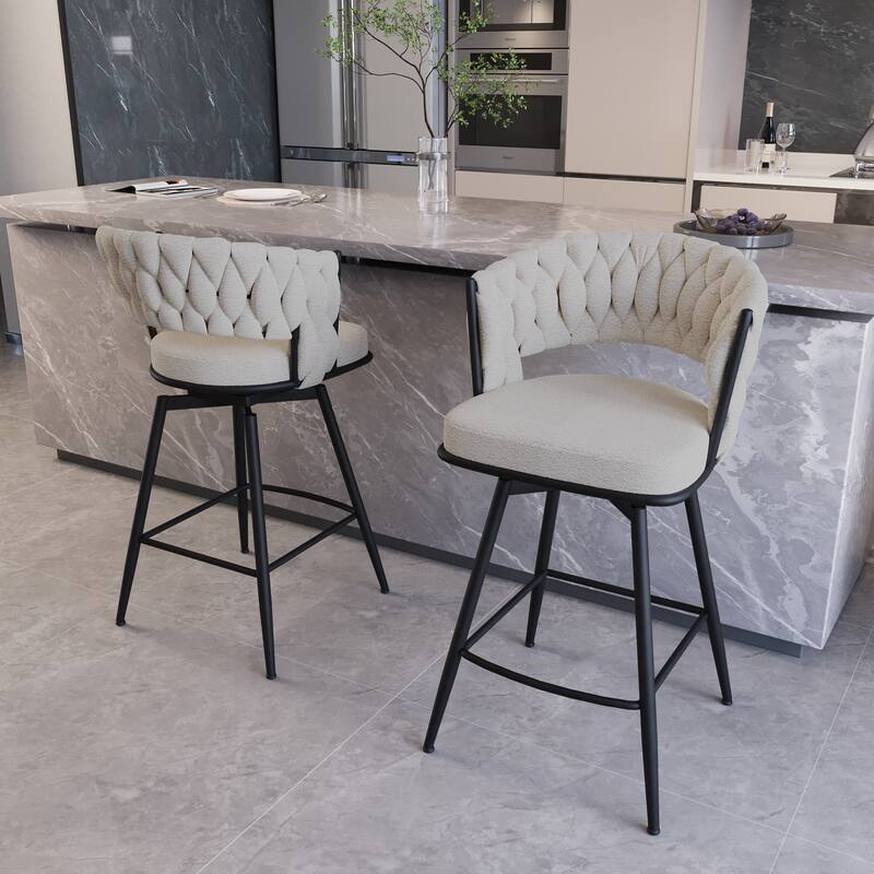 26" Bar Chair Suede Woven Bar Stool Set of 4,Black legs Barstools Kitchen Island Chairs,360 Swivel Bar Stools Counter Stool